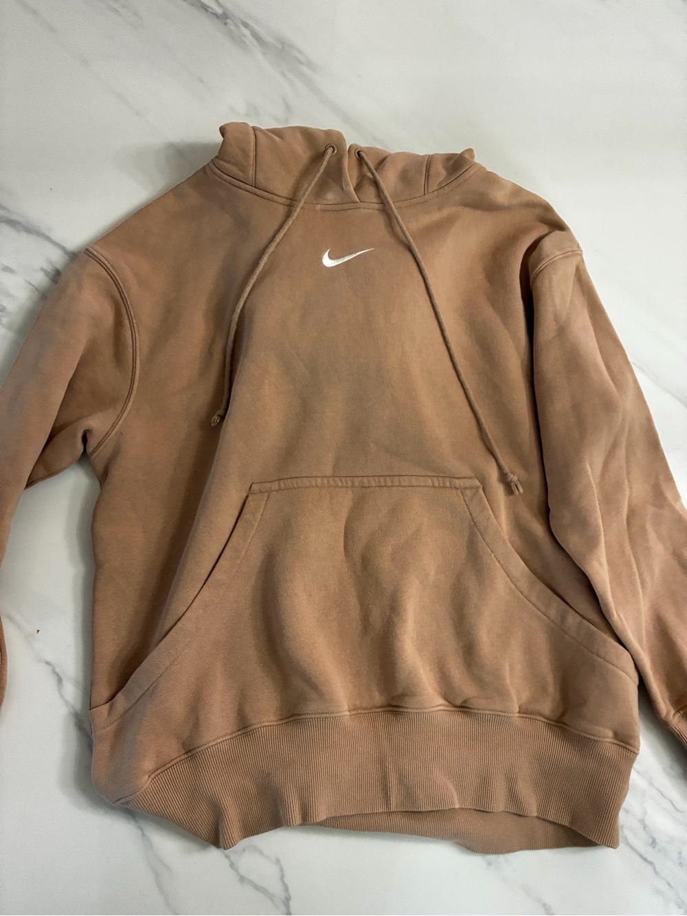 Nike Women's Tan Crewneck Hoodie with White Swoosh